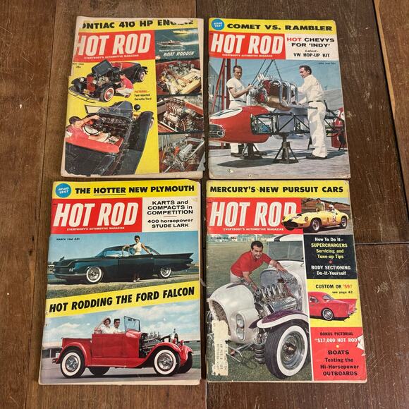 BUNDLE LOT Four (4) Hot Rod Magazines Oct 1958 May 1959 March 1960 June 1960 - Picture 1 of 14